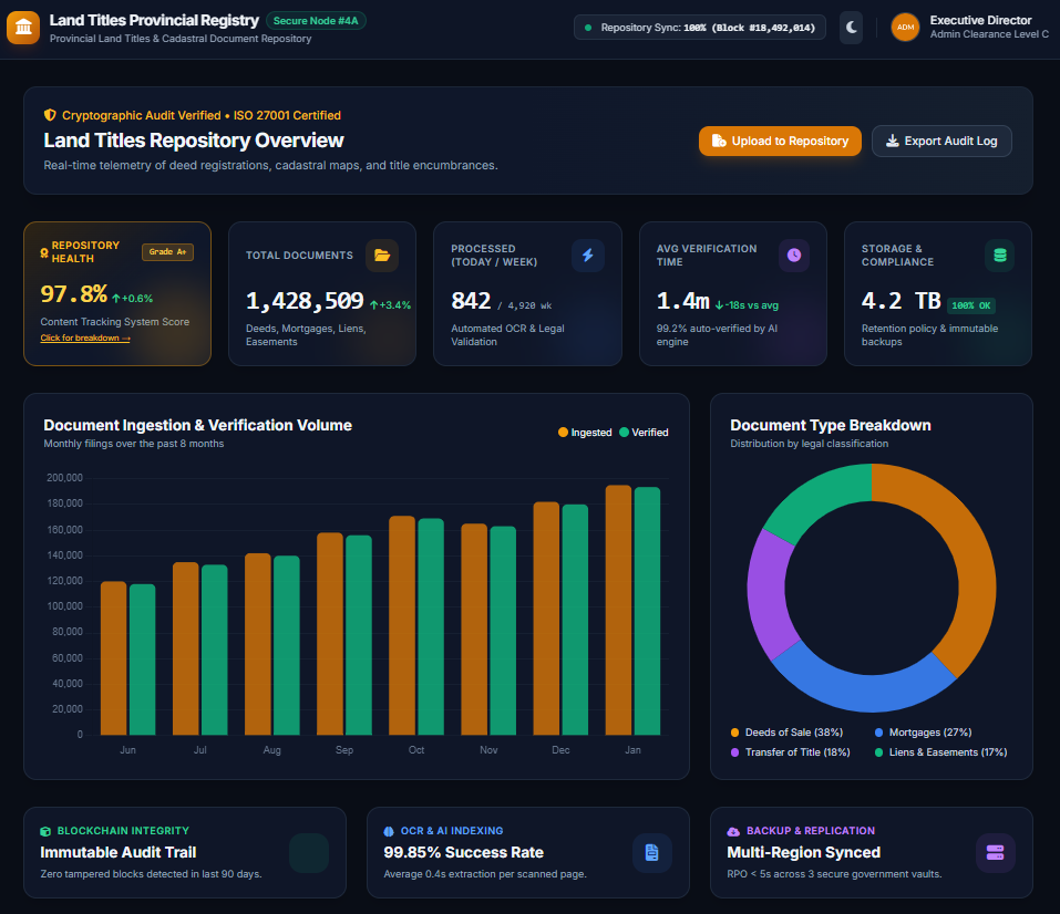 Illustrative CTS dashboard for a Land Titles Registry